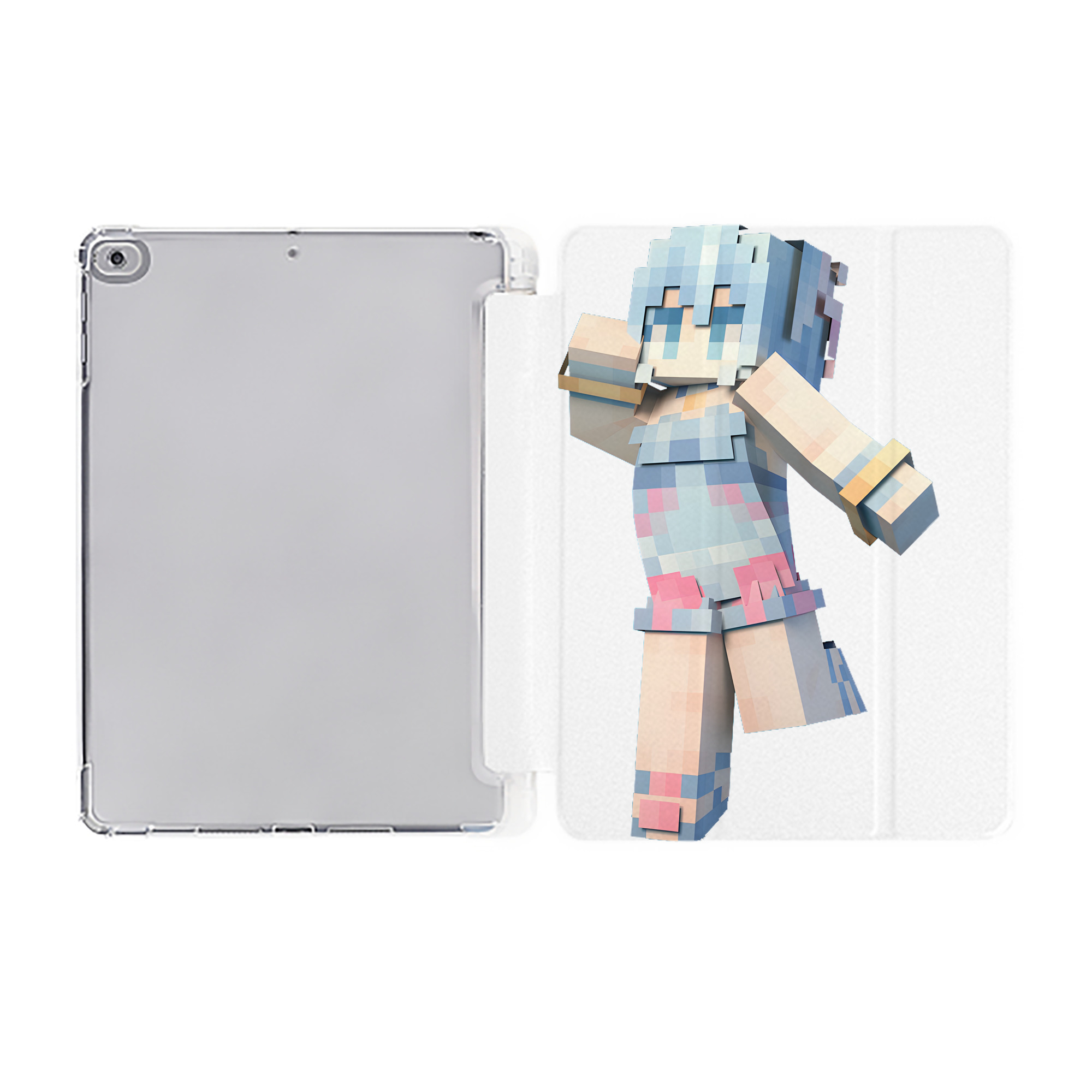 （画像用） マインクラフト ブロックの世界 Minecraft MC Block world IPad ケース ペン収納付き 三つ折りスタンド PUレザー×シリコン 対応機種9.5/10.5/10.9インチ